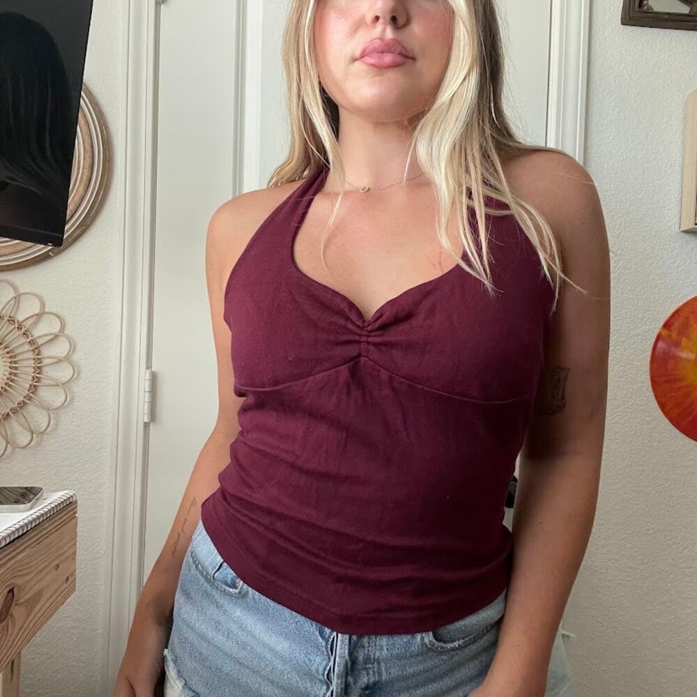Vintage Y2K 2000s NWT Energie Maroon Sweetheart Halter Top Sz L